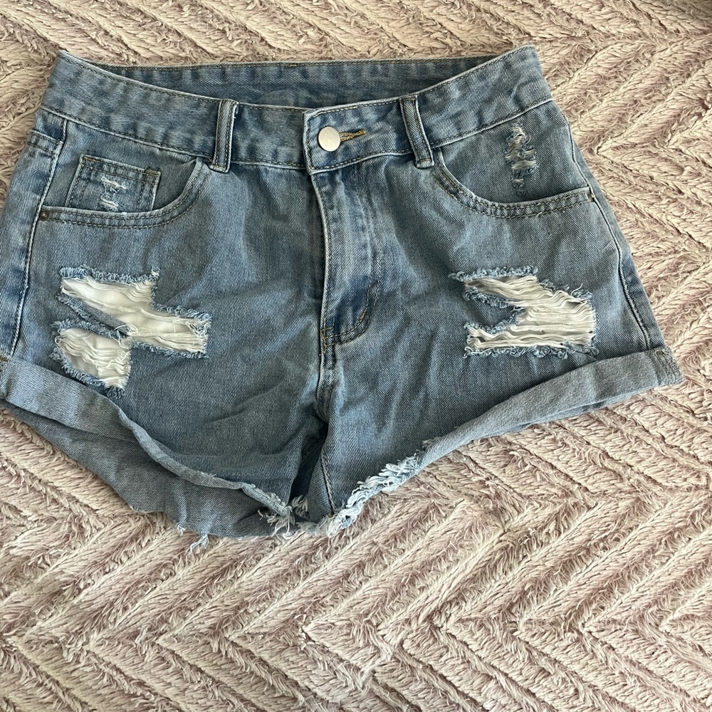SHEIN Blue Jean Shorts Distressed Denim
